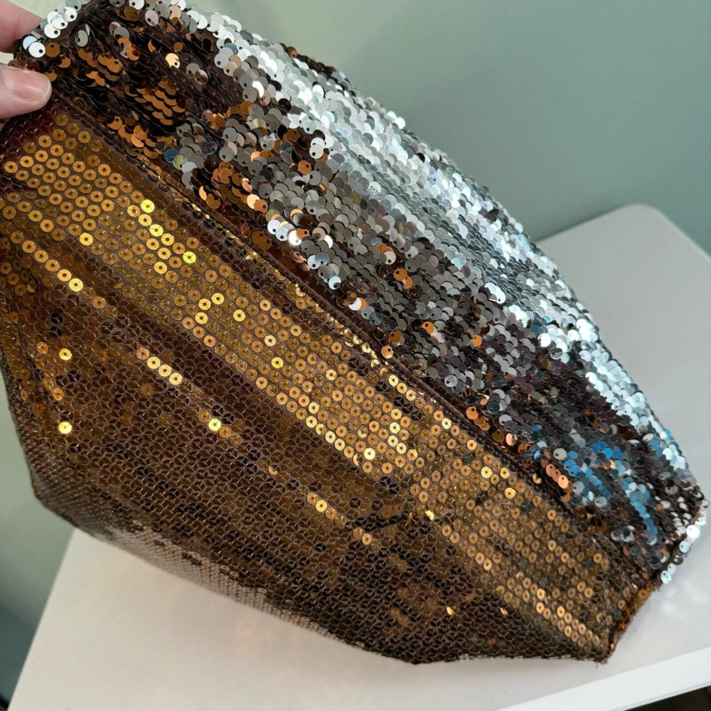 NICOLE LEE  USA Shoulder Satchel Bag Golden Sequins Embellished Drawstring Brown - Picture 11 of 15